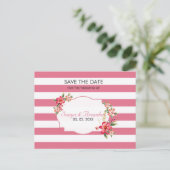 Witte en roze strepen - Sla de datum op Aankondigingskaart (Staand voorkant)