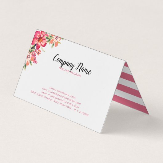 Witte en roze strepen visitekaartje (Achterkant)