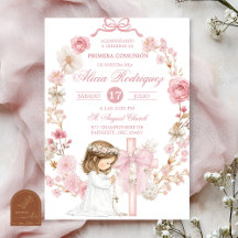 Witte en roze strik Coquette Eerste Heilige Commun
