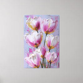 Witte en Roze Tulp Textuur Abstracte Wandkunst Canvas Afdruk