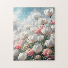Witte en Roze Tulpen 252-delige Puzzel