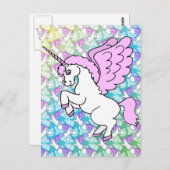 Witte en Roze Unicorn Briefkaart (Voorkant / Achterkant)