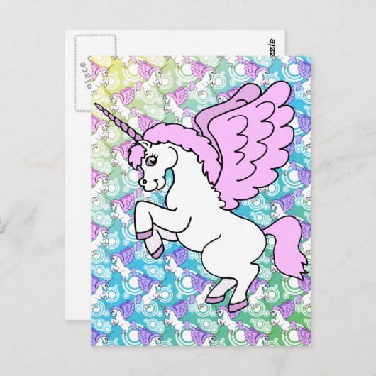 Witte en Roze Unicorn Briefkaart (Voorkant / Achterkant)