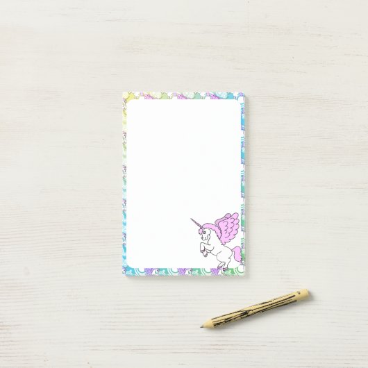 Witte en Roze Unicorn Post-it® Notes (Op bureau)
