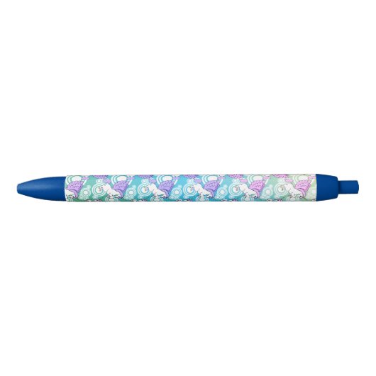Witte en Roze Unicorn Zwarte Inkt Pen (Voorkant)
