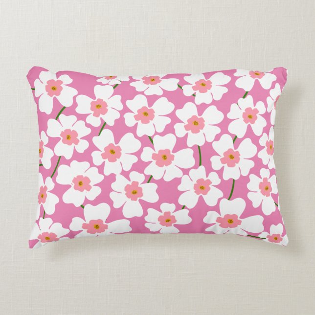 Witte en roze ventilatorkracht accent kussen (Voorkant)