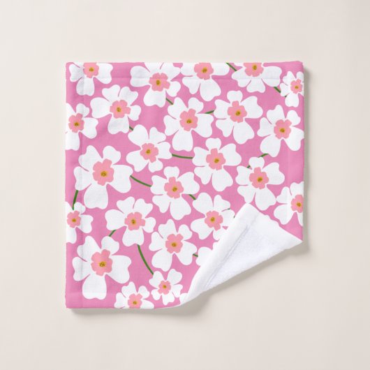 Witte en roze ventilatorkracht bad handdoek (Wasdoekje)