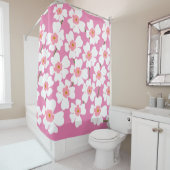 Witte en roze ventilatorkracht douchegordijn (In situ)