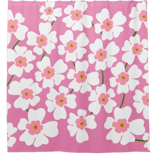 Witte en roze ventilatorkracht douchegordijn (Voorkant)