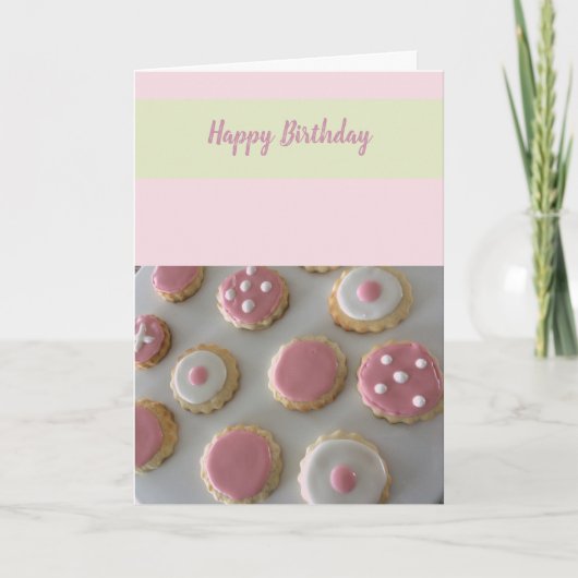 Witte en Roze Verjaardags Koekjes Kaart (Voorkant)