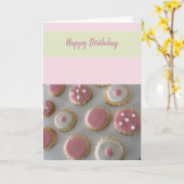 Witte en Roze Verjaardags Koekjes Kaart (Gele Bloem)