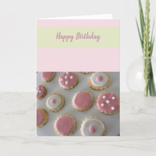 Witte en Roze Verjaardags Koekjes Kaart