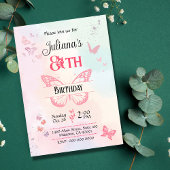 Witte en roze vlinder thema 8e verjaardag kaart