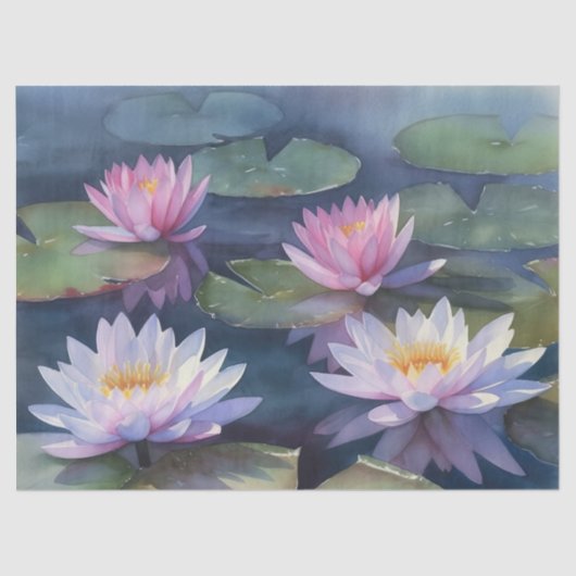 Witte en Roze Water Lelies Decoupage Tissuepapier (Voorkant)