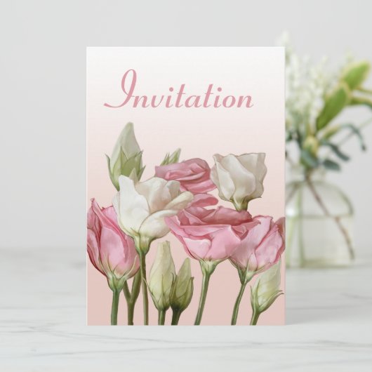 Witte en Roze Waterverf Rozen Uitnodiging (Staand voorkant)