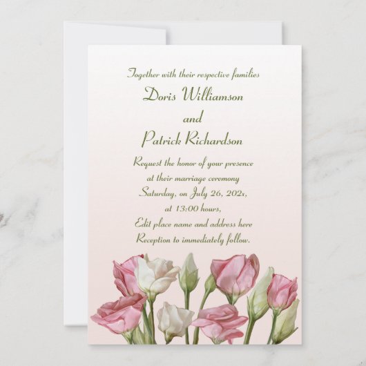 Witte en Roze Waterverf Rozen Uitnodiging (Achterkant)