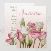 Witte en Roze Waterverf Rozen Uitnodiging (Voorkant / Achterkant)