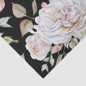 Witte en Roze Waterverf Rozen Zwarte Achtergrond Tissuepapier (Detail)