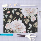 Witte en Roze Waterverf Rozen Zwarte Achtergrond Tissuepapier (Craft)