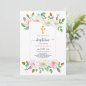 Witte en roze wilde hond roos bloemendoop kaart (Staand voorkant)