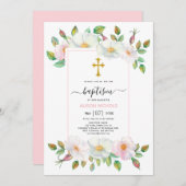 Witte en roze wilde hond roos bloemendoop kaart (Voorkant / Achterkant)