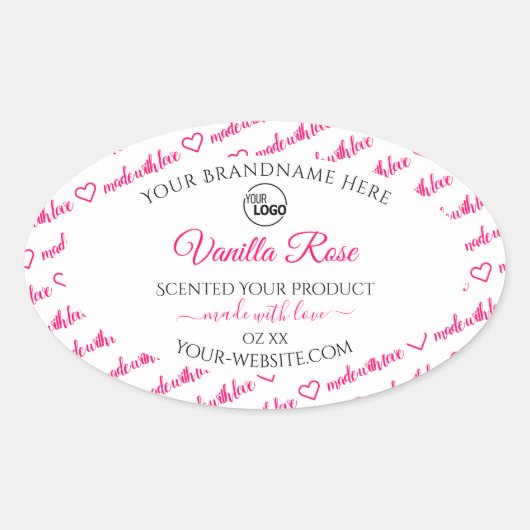 Witte en roze Word Cloud-productlabels met Logo Ovale Sticker (Voorkant)
