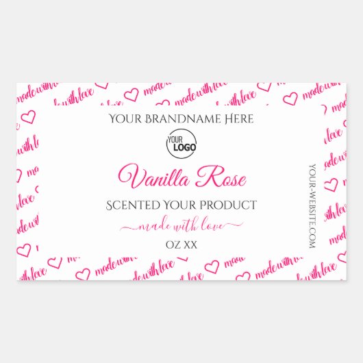 Witte en roze Word Cloud-productlabels met Logo Rechthoekige Sticker (Voorkant)