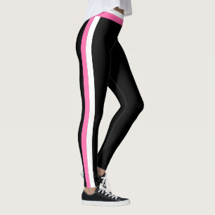 Witte en roze zijstreep zwarte sport Leggings