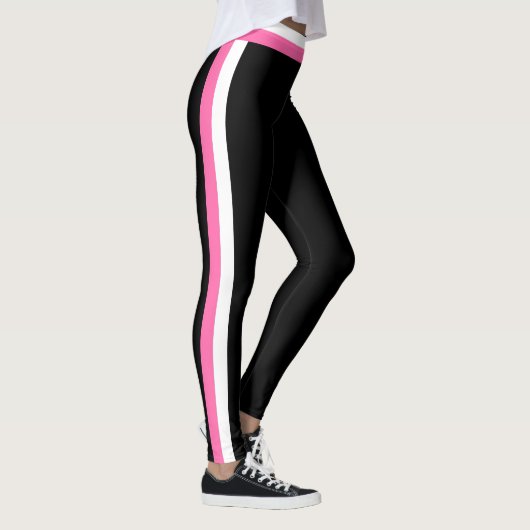 Witte en roze zijstreep zwarte sport Leggings (Rechts)