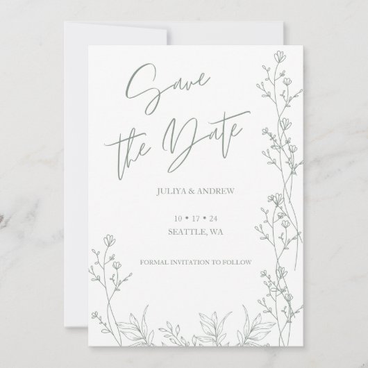 Witte en Saga groene bruiloft Save The Date (Voorkant)
