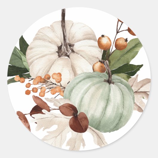 Witte en saliegroene pompoenen Thanksgiving Ronde Sticker (Voorkant)