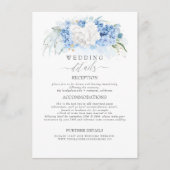 Witte en stoffige blauwe bloemen bruiloft informat informatiekaartje (Voorkant)