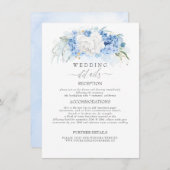 Witte en stoffige blauwe bloemen bruiloft informat informatiekaartje (Voorkant / Achterkant)