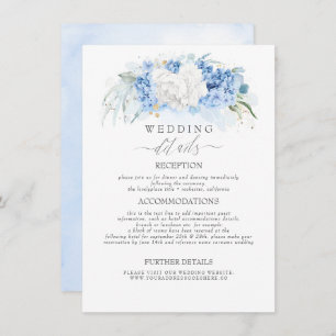 Witte en stoffige blauwe bloemen bruiloft informat informatiekaartje
