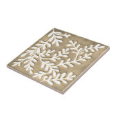 Witte en taupe blad Keramische Tegel Tegeltje (Zijkant)