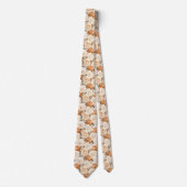 Witte en taupe rozen op wit stropdas (Voorkant)