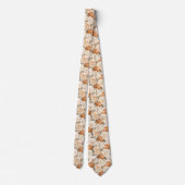 Witte en taupe rozen op wit stropdas (Achterkant)