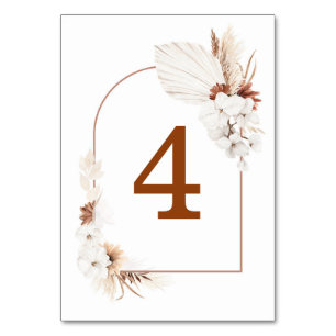 Witte en terracotta Floral Table Number Kaarten