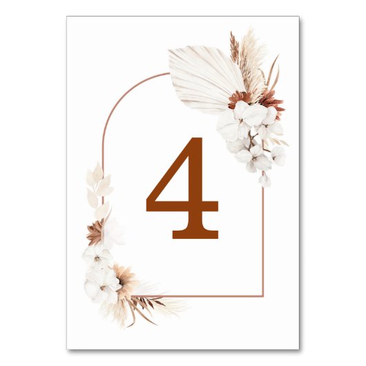 Witte en terracotta Floral Table Number Kaarten (Achterkant)