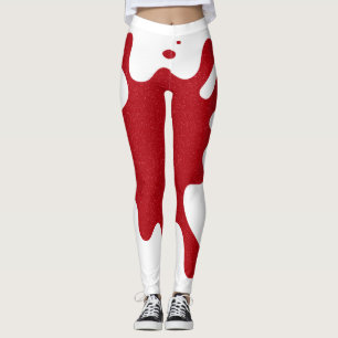 Witte en tomaat rode spetterleggings – Aanpasbaar Leggings
