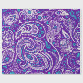 Witte en turkooispaisleypatroon op paars cadeaupapier (Vlak)