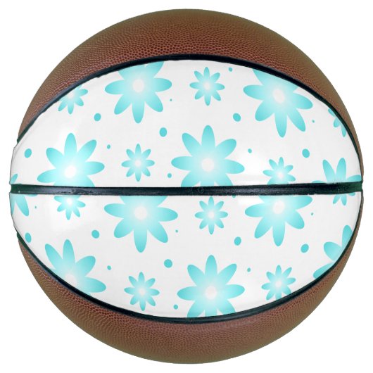 Witte en turquoise delicate daisy, stippen patroon basketbal (Voorkant)