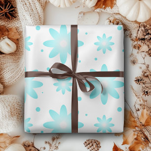 Witte en turquoise delicate daisy, stippen patroon cadeaupapier