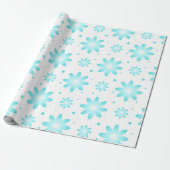 Witte en turquoise delicate daisy, stippen patroon cadeaupapier (Uitgerold)