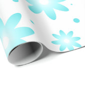 Witte en turquoise delicate daisy, stippen patroon cadeaupapier (Rol Hoek)