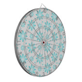 Witte en turquoise delicate daisy, stippen patroon dartbord (Voorkant Links)