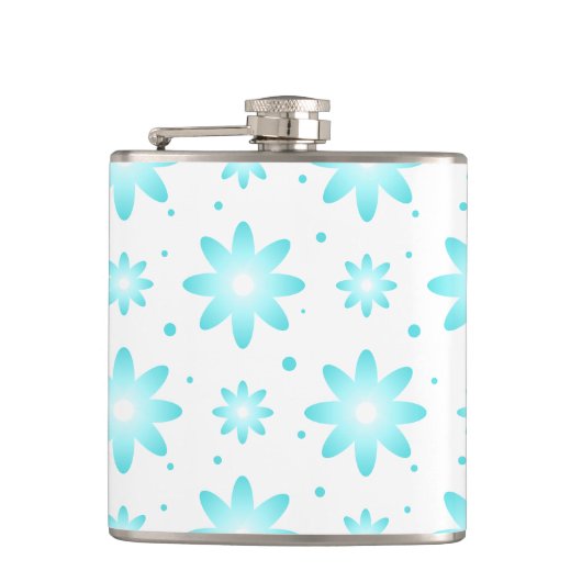 Witte en turquoise delicate daisy, stippen patroon heupfles (Voorkant)