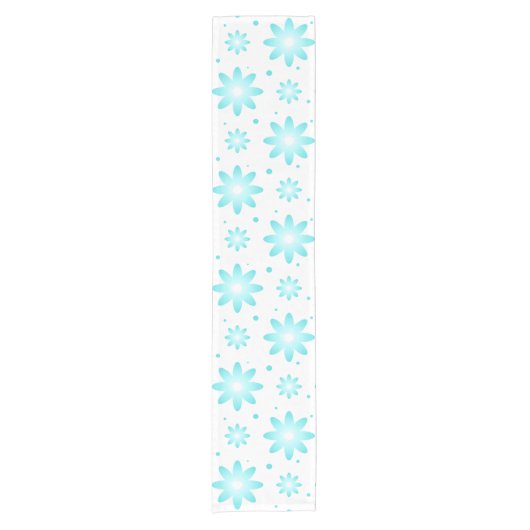 Witte en turquoise delicate daisy, stippen patroon korte tafelloper (Voorkant)