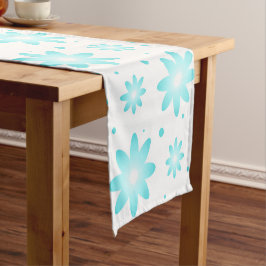 Witte en turquoise delicate daisy, stippen patroon korte tafelloper