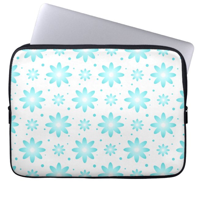 Witte en turquoise delicate daisy, stippen patroon laptop sleeve (Voorkant)